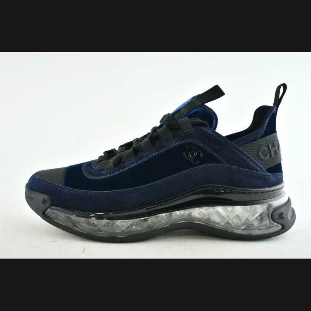 Chanel Blue Velvet Quilted Bubble Sneakers